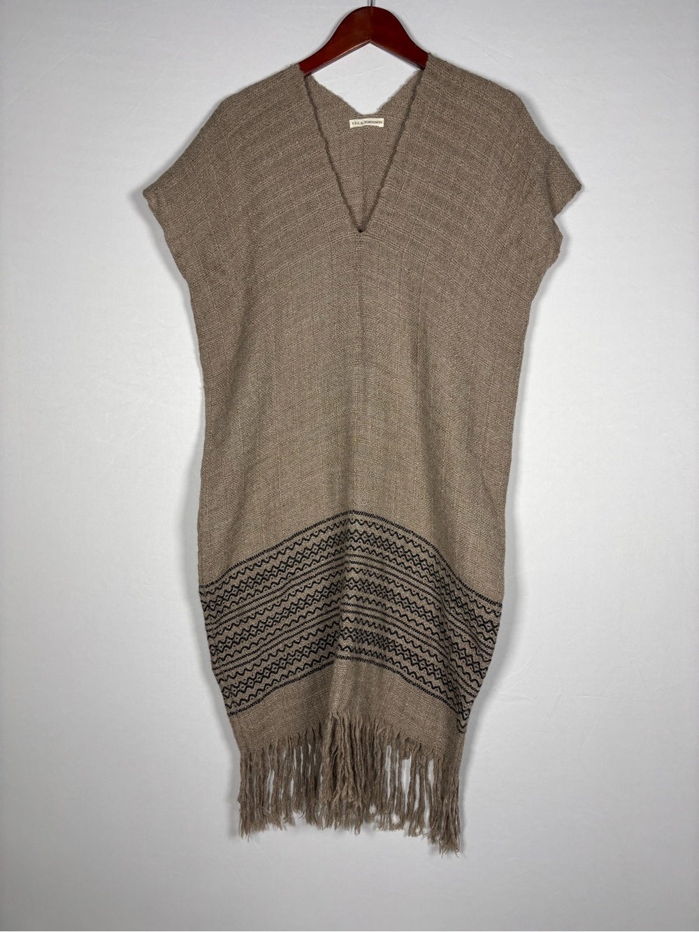 Ulla Johnson 100% Baby Alpaca Poncho Fringe Boho Taupe Brown One Size
